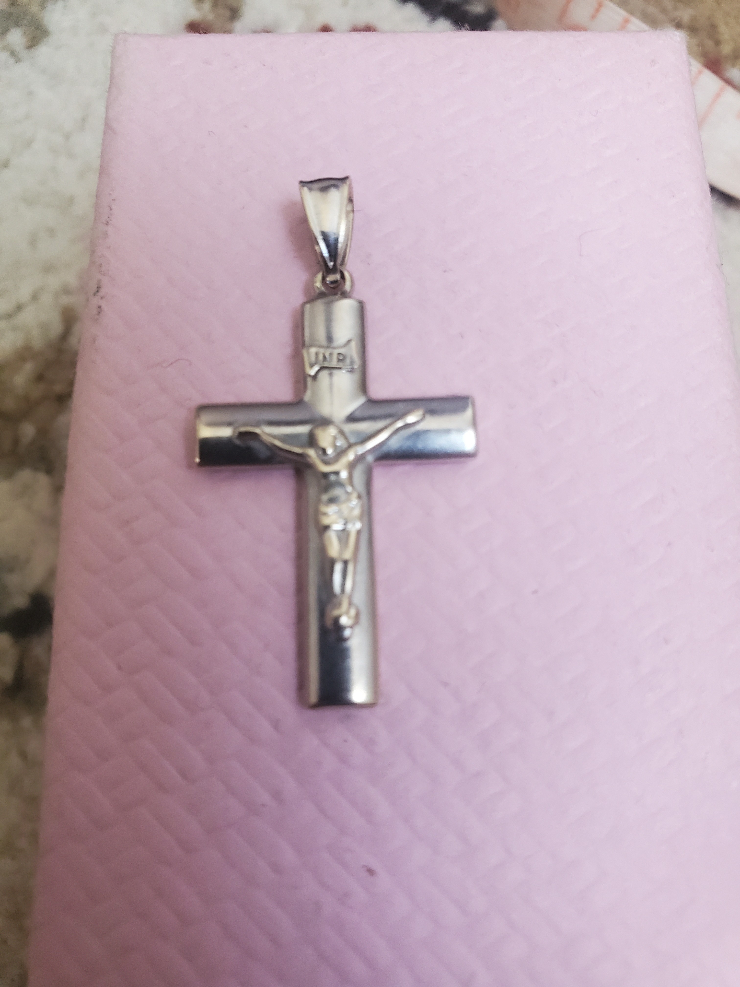 585 Gold White Crucifix Pendant With Corpus - Classic Religious Womens